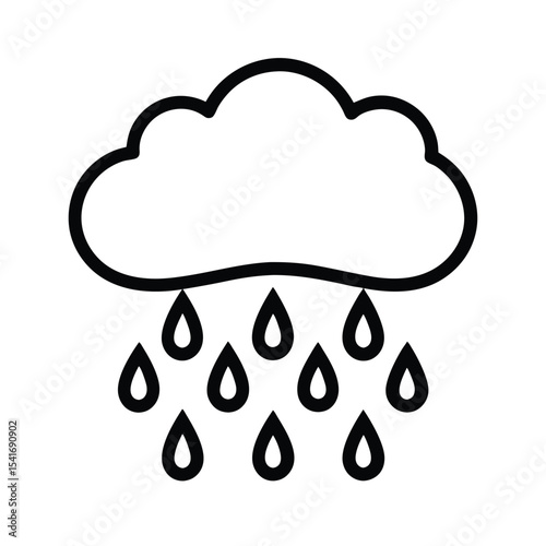 Rain Cloud Cloud With Falling Raindrops Outline Vector Illustration