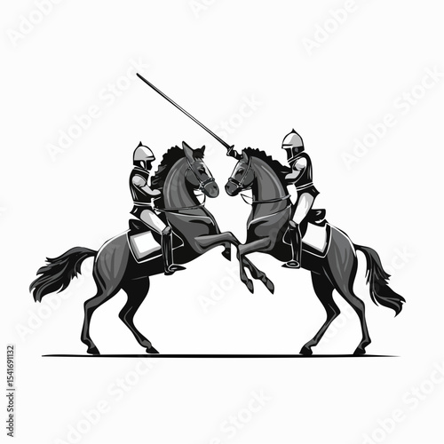 Knights on horseback fight Image vector isolated on white background.
