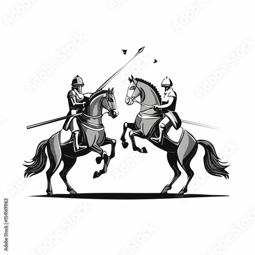 Knights on horseback fight Image vector isolated on white background.