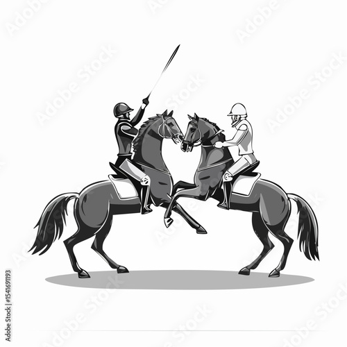 Knights on horseback fight Image vector isolated on white background.