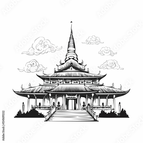 Buddha Temple Religion Vector Illustration Background Stock Illustration