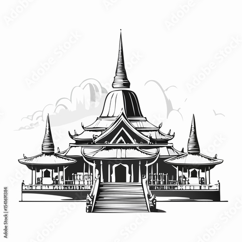 Buddha Temple Religion Vector Illustration Background Stock Illustration