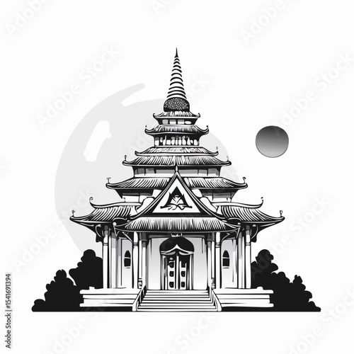 Buddha Temple Religion Vector Illustration Background Stock Illustration