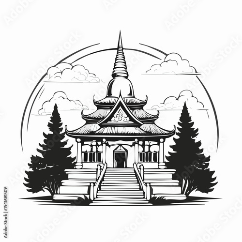 Buddha Temple Religion Vector Illustration Background Stock Illustration