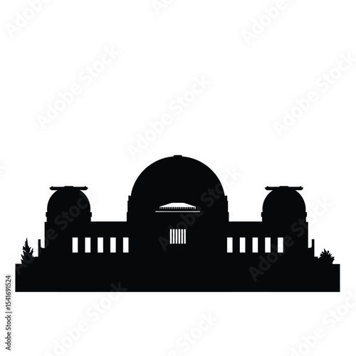 Black Silhouette Griffith Observatory Vector Icon White Background