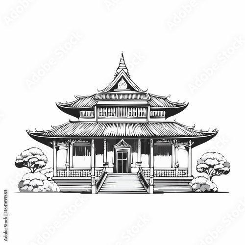 Buddha Temple Religion Vector Illustration Background Stock Illustration