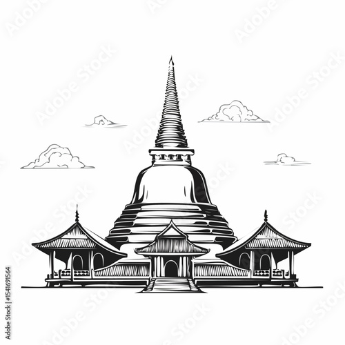 Buddha Temple Religion Vector Illustration Background Stock Illustration