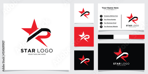 Star Logo Letter R. Star Symbol R Vector Template with business card design template