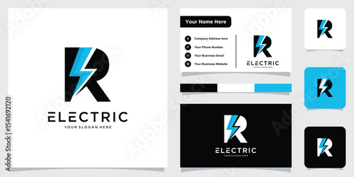 Initial letter R electric logo, Letter R and thunder bolt combination, Vector illustration