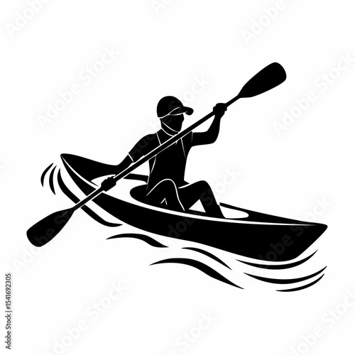 Water Sport Silhouette. Kayaking is a fun water sports image vector.