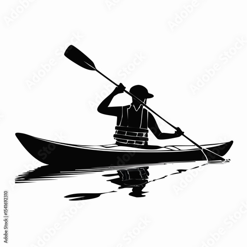 Water Sport Silhouette. Kayaking is a fun water sports image vector.