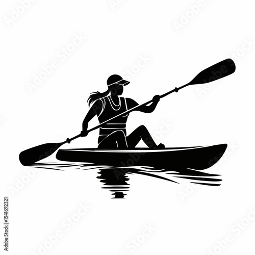 Water Sport Silhouette. Kayaking is a fun water sports image vector.