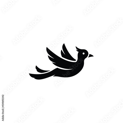 Black Silhouette Bird Vector Icon Flying White Background 1