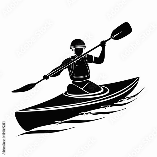 Water Sport Silhouette. Kayaking is a fun water sports image vector.