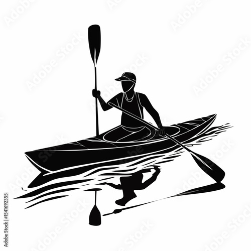 Water Sport Silhouette. Kayaking is a fun water sports image vector.