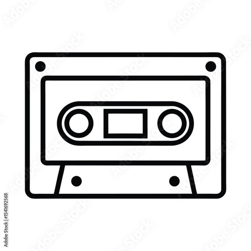 Simple Cassette Tape Rectangular With Reels Outline Vector Illustration