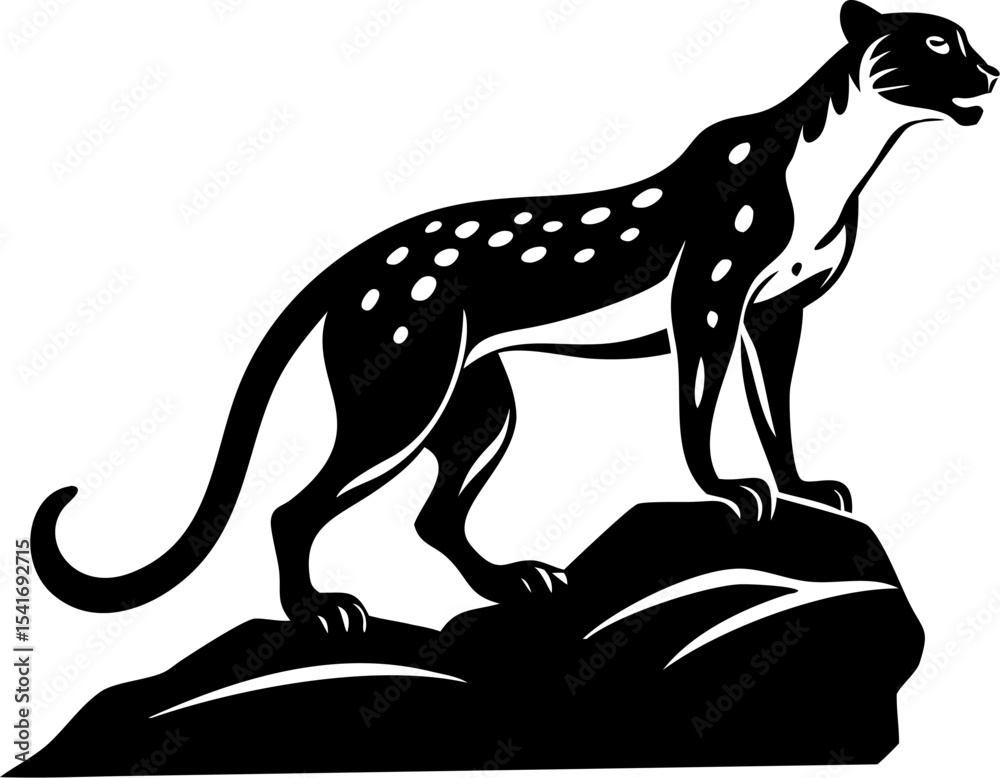 Obraz premium Cheetah Silhouette on Transparent Background, Fast Wild Cat Vector Illustration in Black