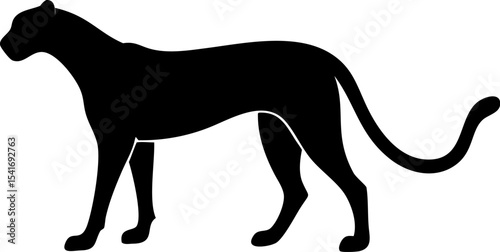 Cheetah Silhouette on Transparent Background, Fast Wild Cat Vector Illustration in Black