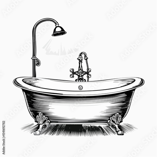 Old fashioned bathtub image. Bathroom with bathtub Image vector isolated on white background