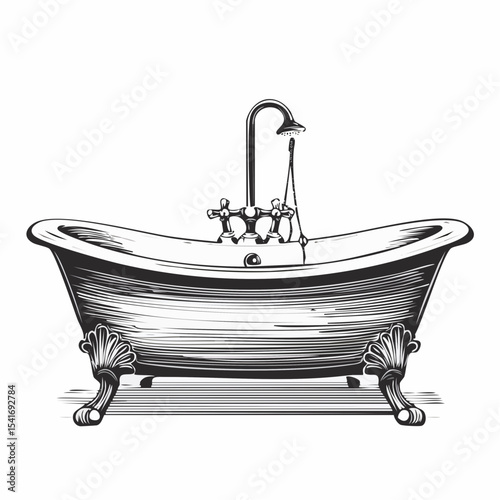 Old fashioned bathtub image. Bathroom with bathtub Image vector isolated on white background