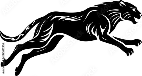 Cheetah Silhouette on Transparent Background, Fast Wild Cat Vector Illustration in Black