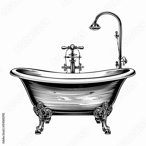 Old fashioned bathtub image. Bathroom with bathtub Image vector isolated on white background