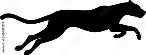 Cheetah Silhouette on Transparent Background, Fast Wild Cat Vector Illustration in Black
