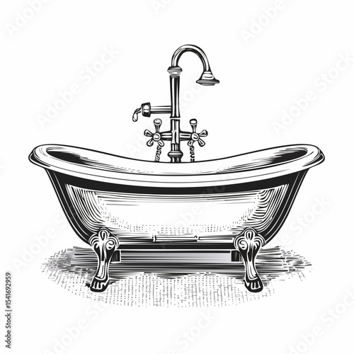 Old fashioned bathtub image. Bathroom with bathtub Image vector isolated on white background