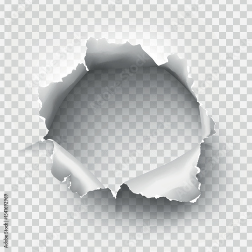 ragged Hole torn in ripped paper on transparent background