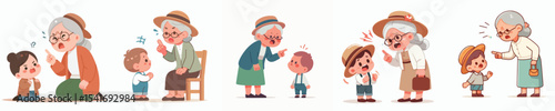vector character of grandmother scolding a little child