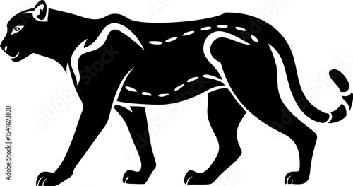 Cheetah Silhouette on Transparent Background, Fast Wild Cat Vector Illustration in Black