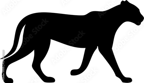 Cheetah Silhouette on Transparent Background, Fast Wild Cat Vector Illustration in Black