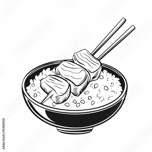 Satay Chicken Rice Vector Image Isolated on white background.