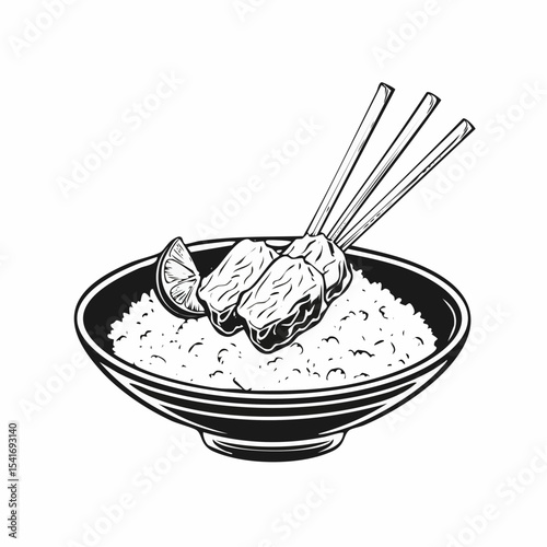Satay Chicken Rice Vector Image Isolated on white background.