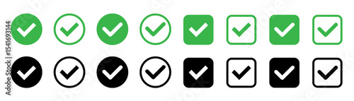 Green check mark icon. Quality sign icon. Check mark icon set. Vector illustration