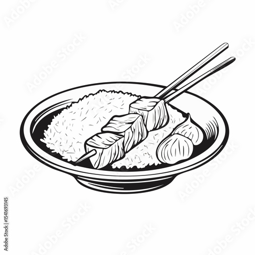Satay Chicken Rice Vector Image Isolated on white background.