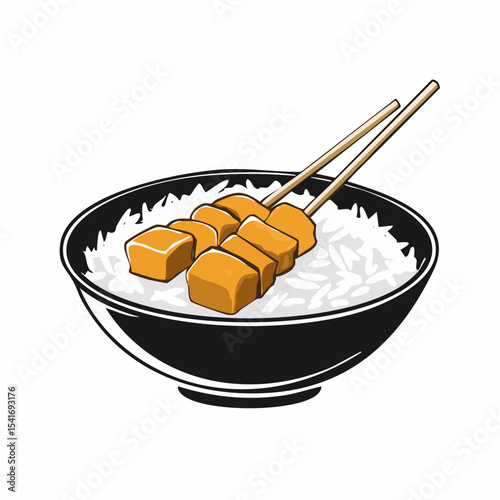 Satay Chicken Rice Vector Image Isolated on white background.
