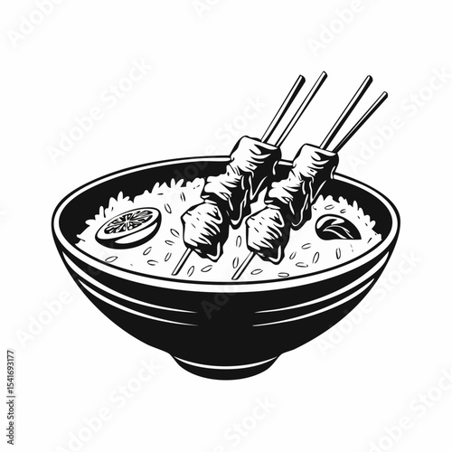 Satay Chicken Rice Vector Image Isolated on white background.