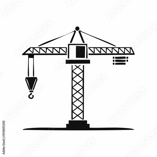 Construction crane isolated on a white background with a minimalistic design.