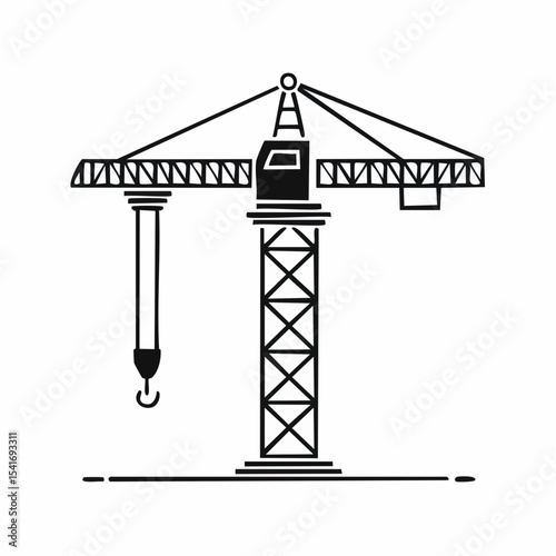 Construction crane isolated on a white background with a minimalistic design.