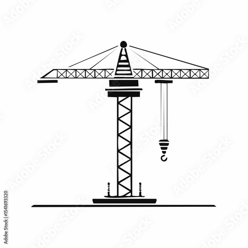 Construction crane isolated on a white background with a minimalistic design.