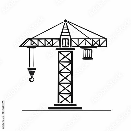 Construction crane isolated on a white background with a minimalistic design.