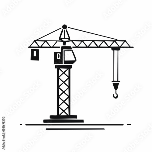 Construction crane isolated on a white background with a minimalistic design.
