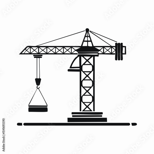 Construction crane isolated on a white background with a minimalistic design.