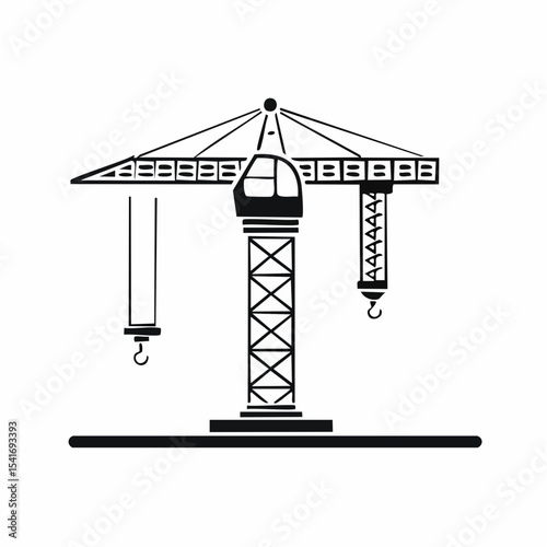 Construction crane isolated on a white background with a minimalistic design.