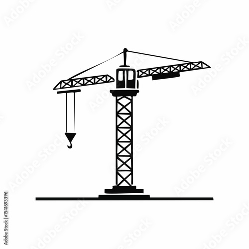 Construction crane isolated on a white background with a minimalistic design.