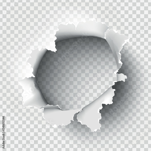ragged Hole torn in ripped paper on transparent background
