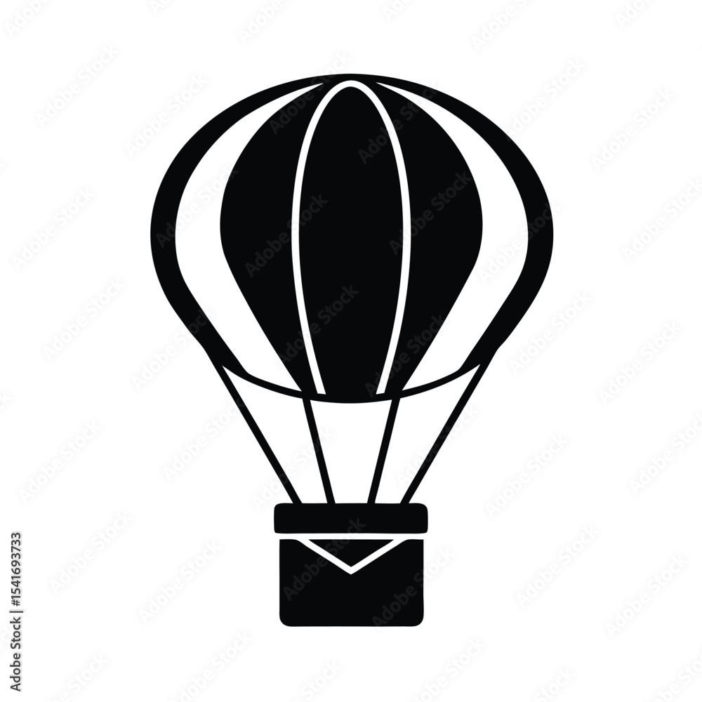 Fototapeta premium Simple Hot Air Balloon Round Envelope And Basket Outline Vector Illustration