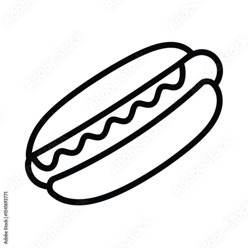 Simple Hot Dog Oval Bun And Sausage Outline Vector Illustration