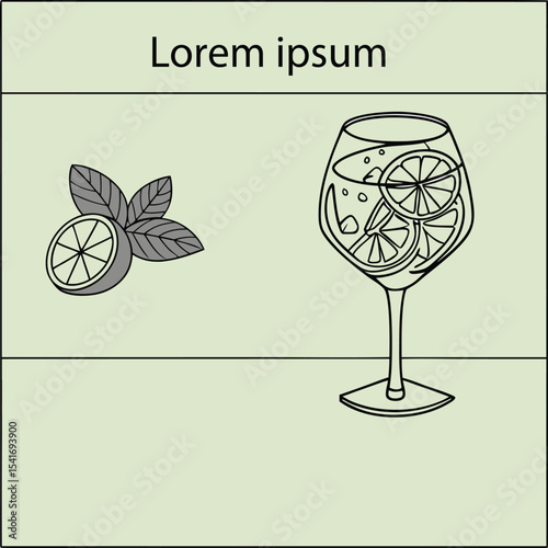 Abstract vector illustration of a wine list design featuring drinks, cocktails, and champagne glasses for a restaurant menu or celebration